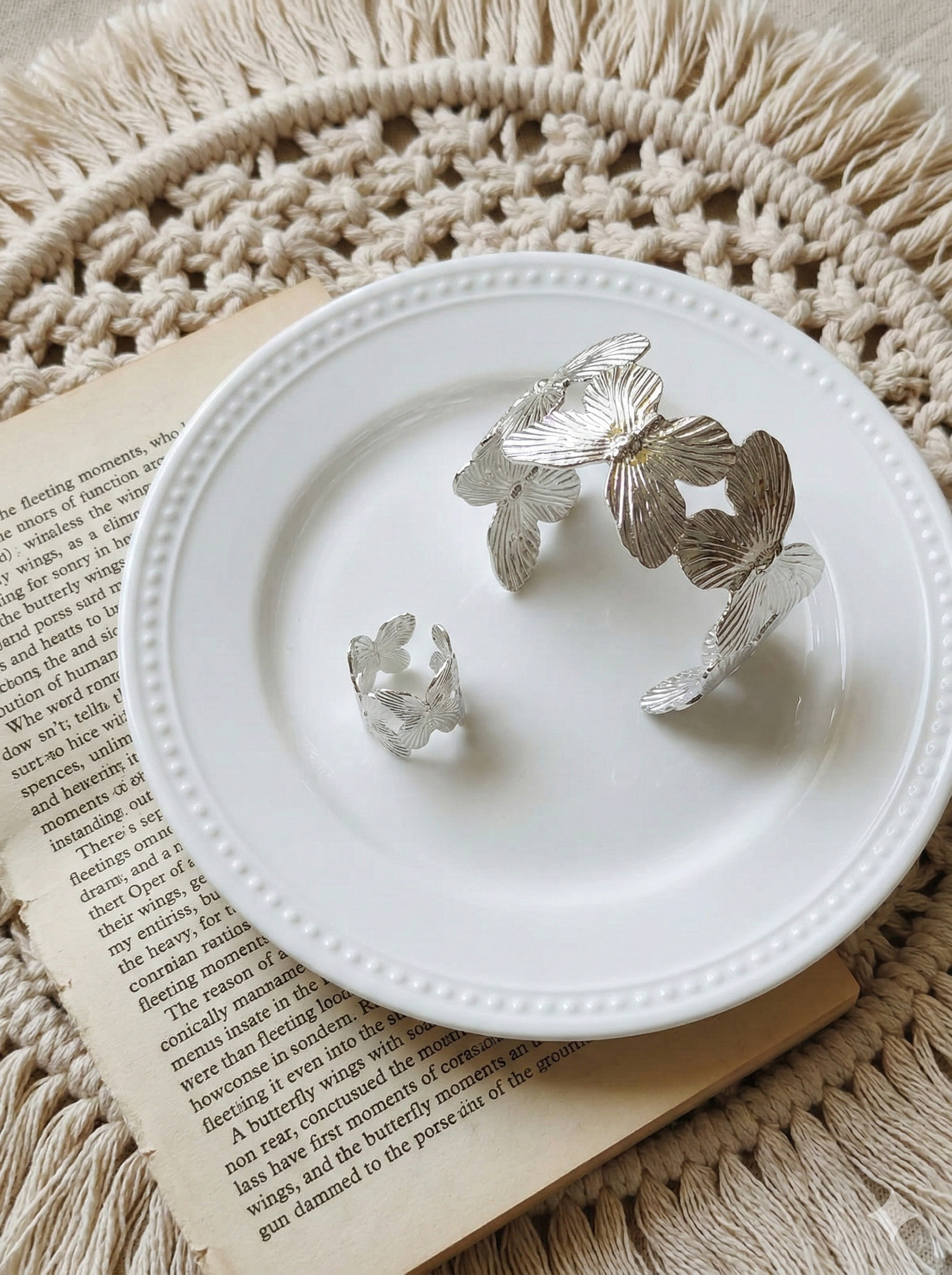 Flower Bracelet Set Silver