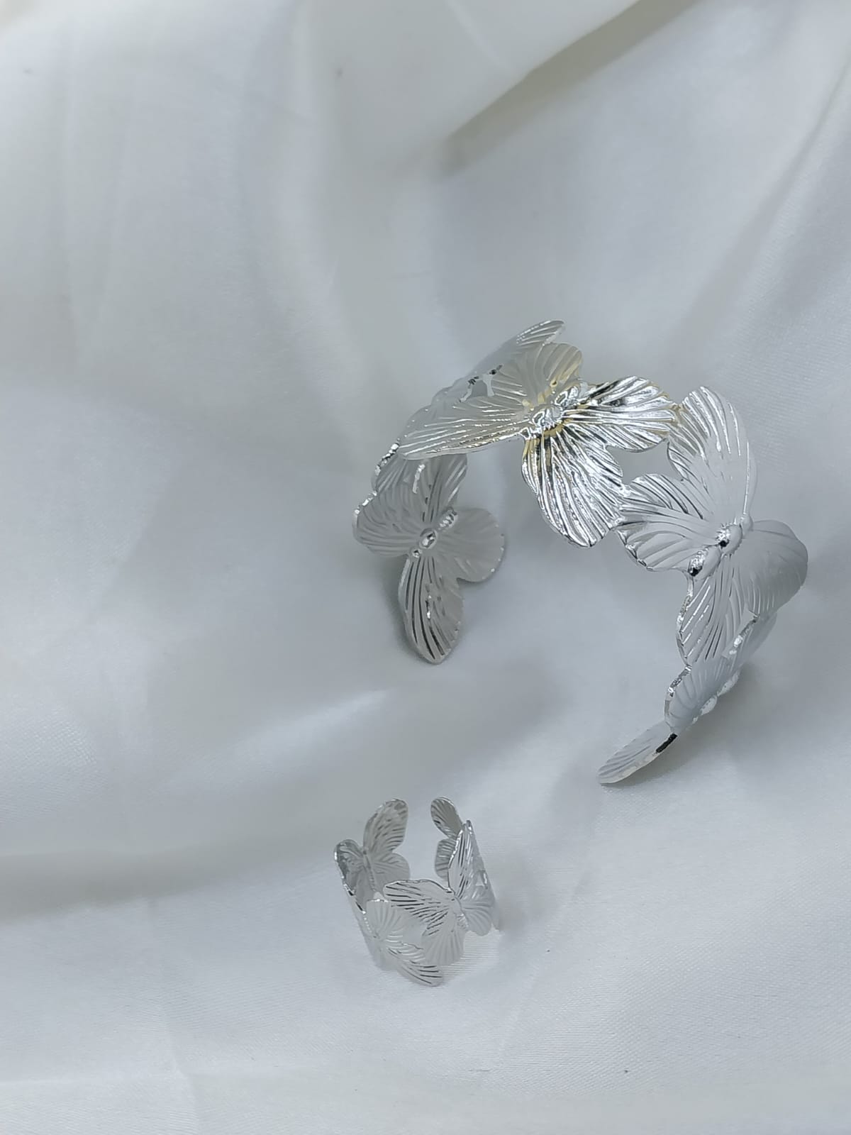 Flower Bracelet Set Silver